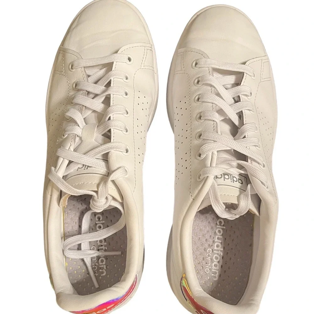 Adidas Cloudfoam Sneakers Shoes Womens Size 10 White Leather Lightweight Workout
